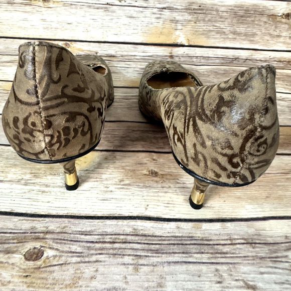 Samanta Womens Brown Patterned Square Toe Kitten Heel Career Shoes Size 10 - Picture 6 of 10